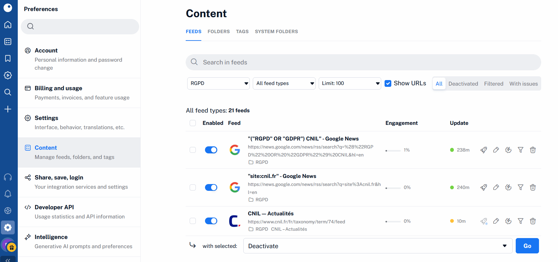 Organisation de la veille dans Inoreader