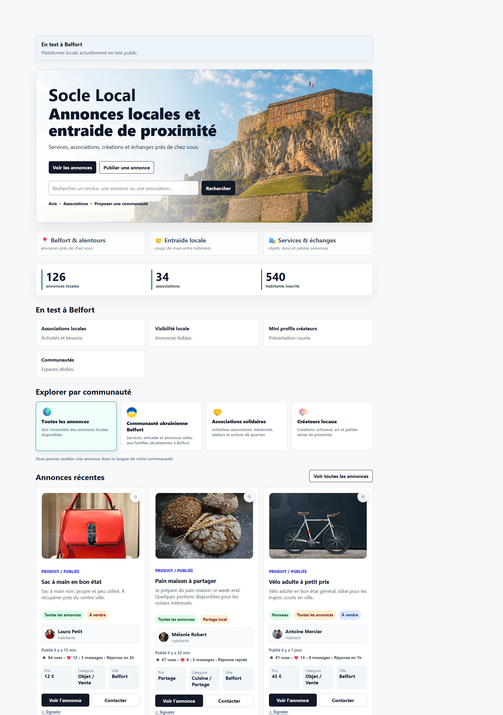 Aperçu réel de la plateforme Socle Local
