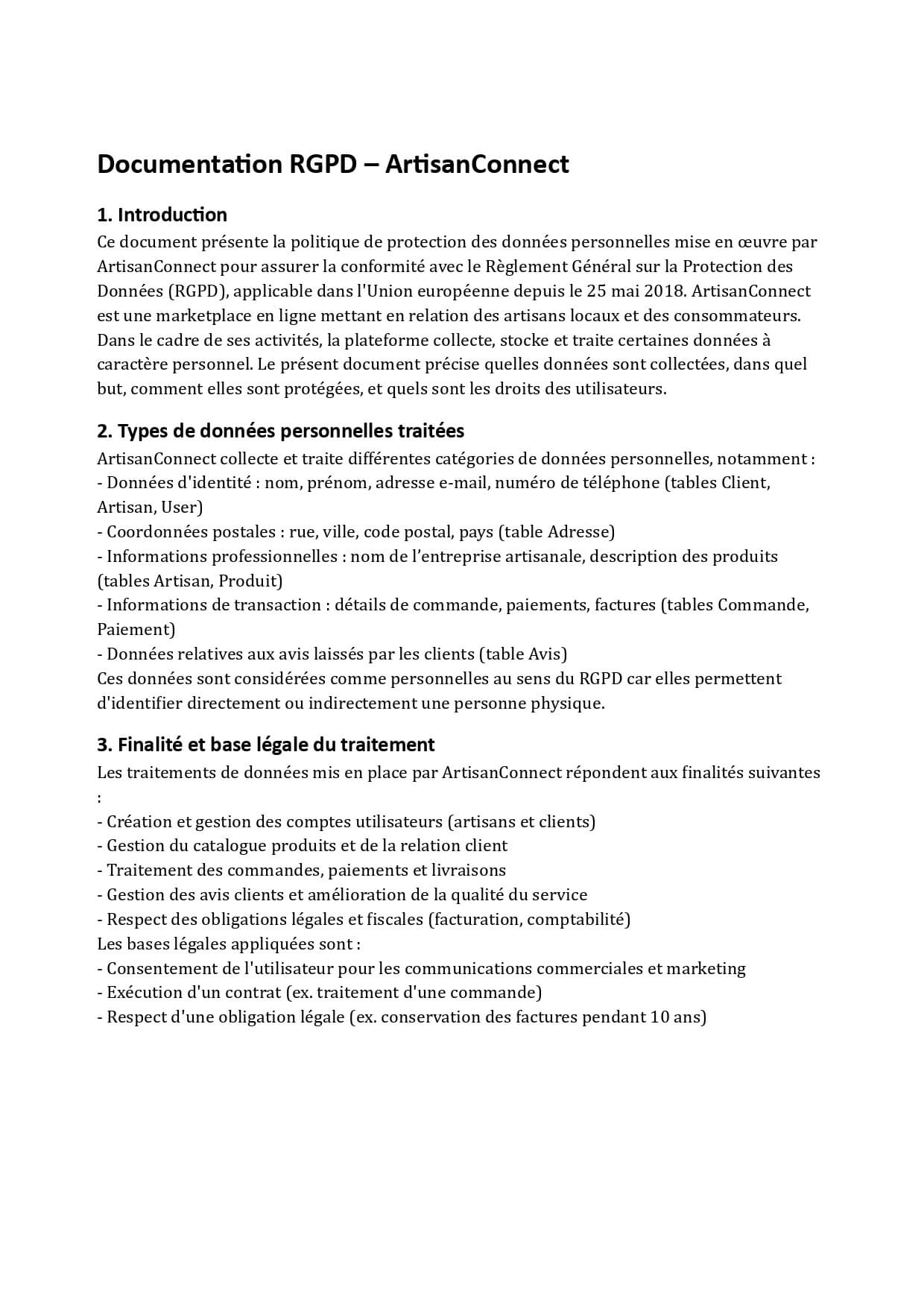 Documentation RGPD – introduction et données traitées