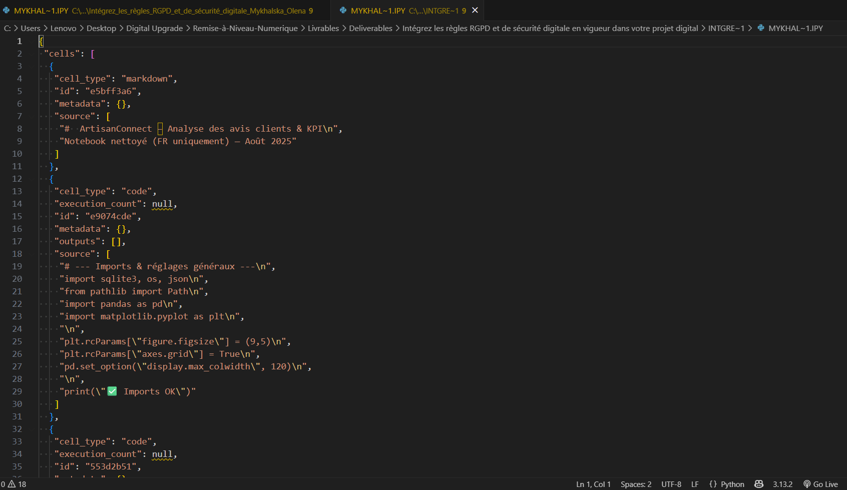 Aperçu des tables peuplées dans SQLite