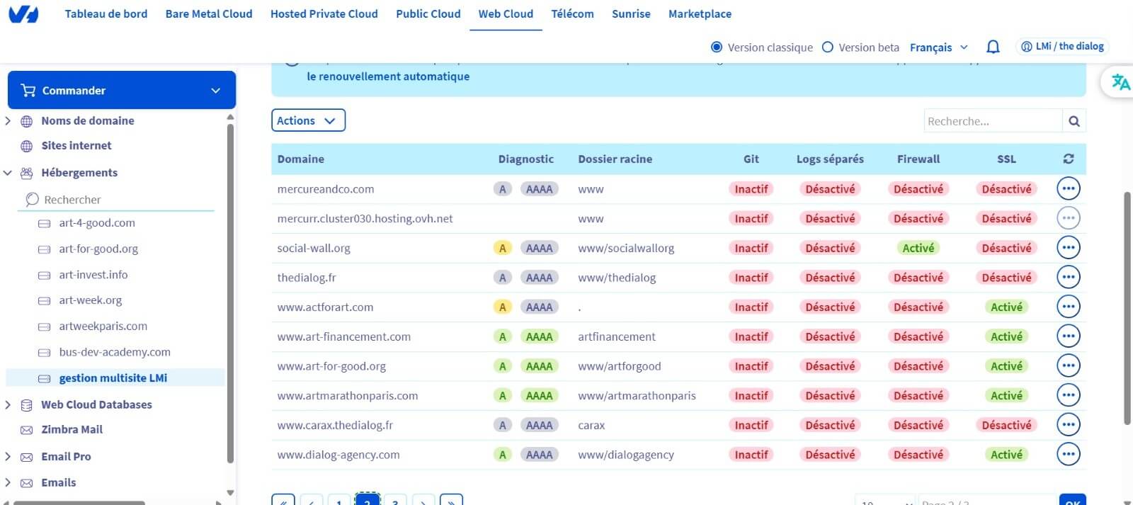 OVH — liste des hébergements et accès FTP