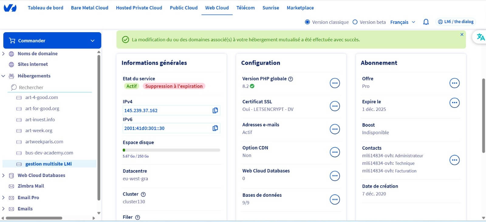 OVH — domaines associés et SSL