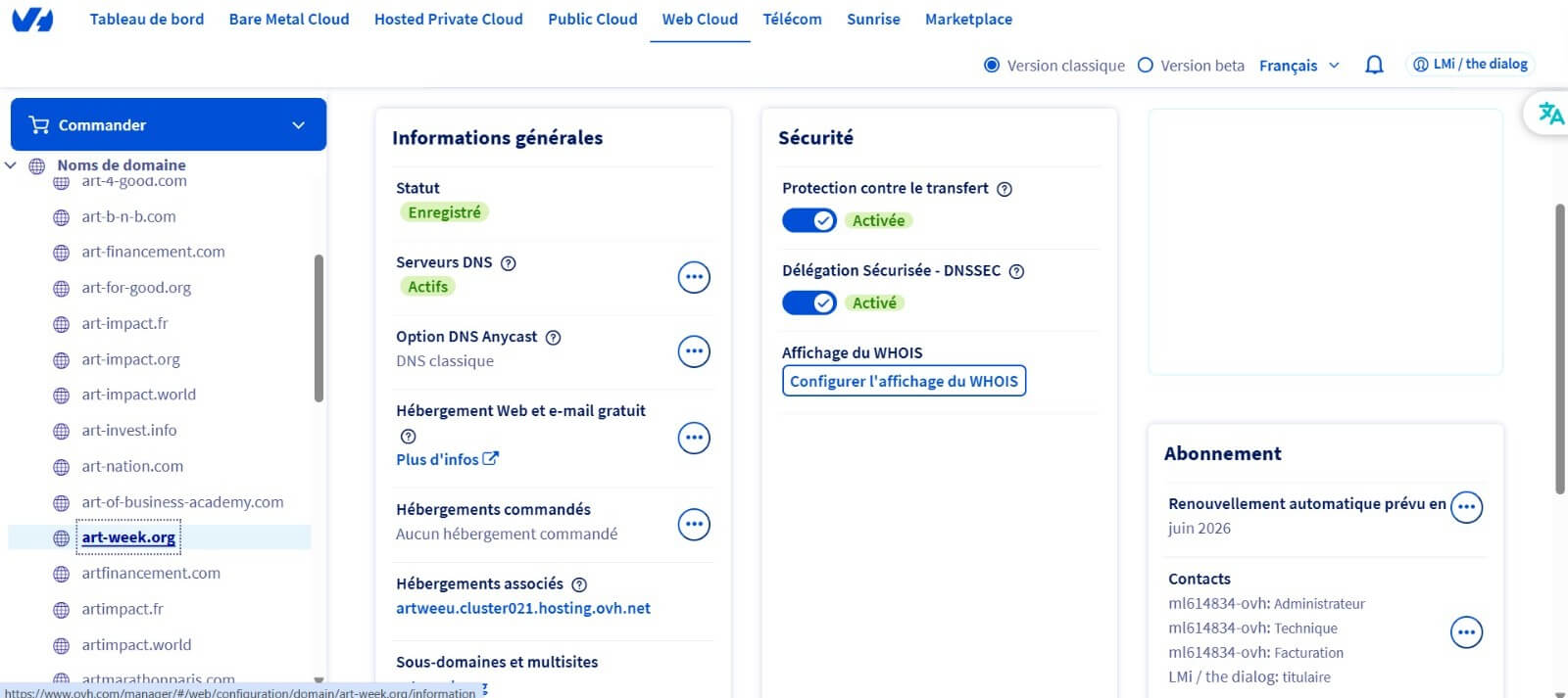 OVH — informations générales hébergement