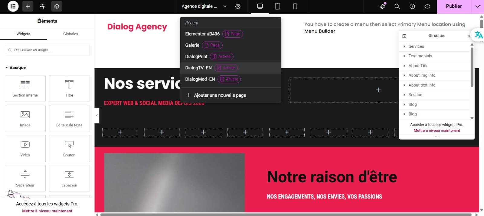 Page d’accueil Dialog Agency