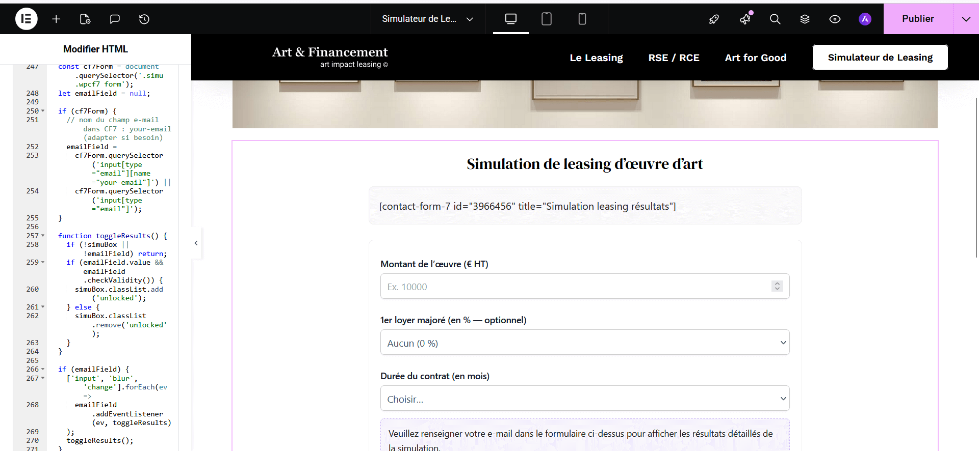 Code JavaScript du simulateur de leasing