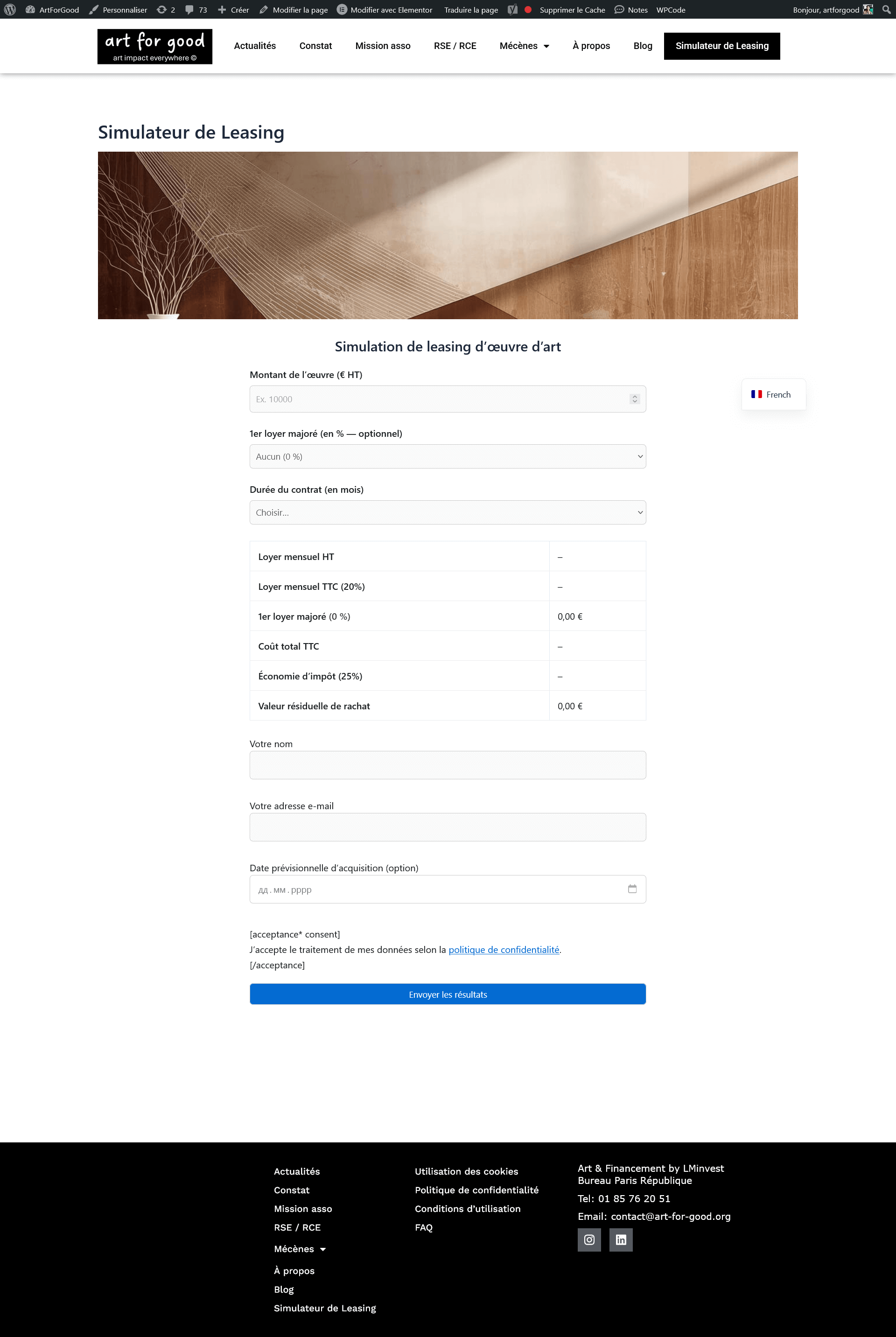 Simulateur de leasing — Art for Good (interface)